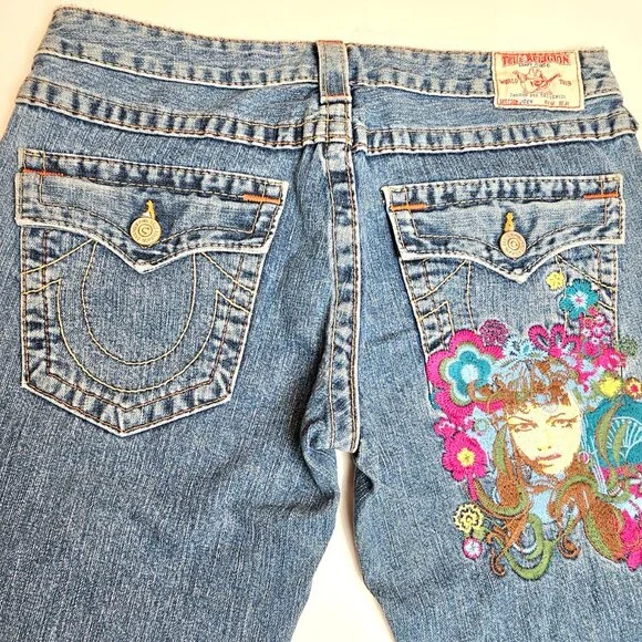 True Religion Joey Flare Jeans 30 Embroidered "Madame Mystery" Limited Edition - Picture 13 of 16